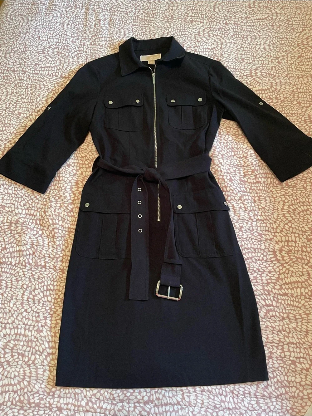 Michael Kors Black Zip-Front Utility Midi Dress